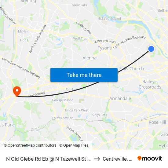 N Old Glebe Rd Nb @ N Tazewell St FS to Centreville, VA map