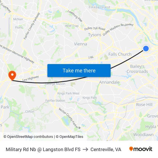 Military Rd Nb @ Langston Blvd FS to Centreville, VA map