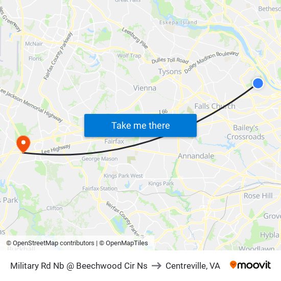 Military Rd Nb @ Beechwood Cir Ns to Centreville, VA map