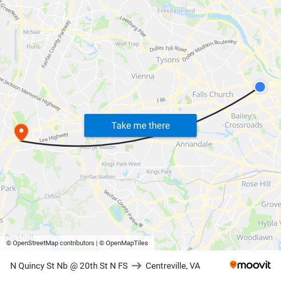 N Quincy St Nb @ 20th St N FS to Centreville, VA map