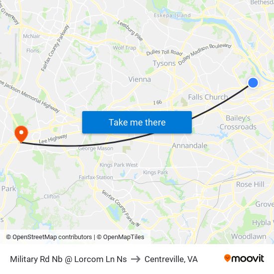 Military Rd Nb @ Lorcom Ln Ns to Centreville, VA map