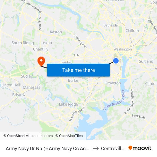 Army Navy Dr Nb @ Army Navy Cc Access Rd Ns to Centreville, VA map