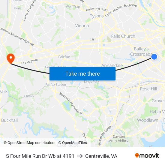 S Four Mile Run Dr Wb at 4191 to Centreville, VA map