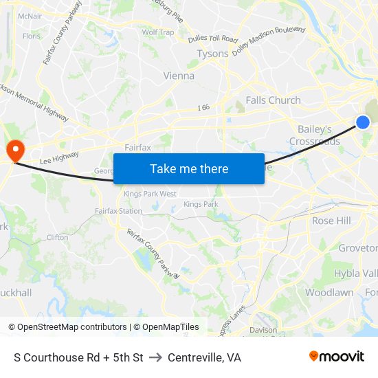 S Courthouse Rd + 5th St to Centreville, VA map