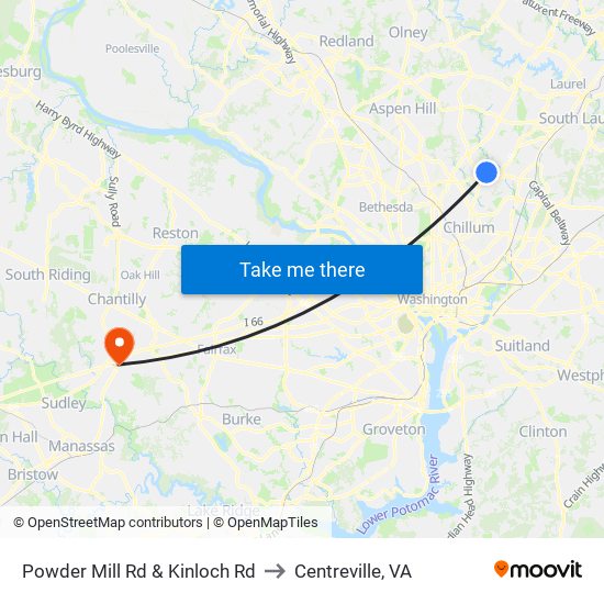 Powder Mill Rd & Kinloch Rd to Centreville, VA map