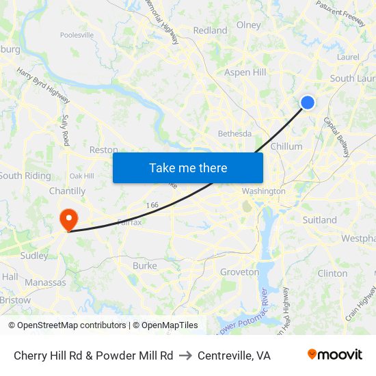 Cherry Hill Rd & Powder Mill Rd to Centreville, VA map