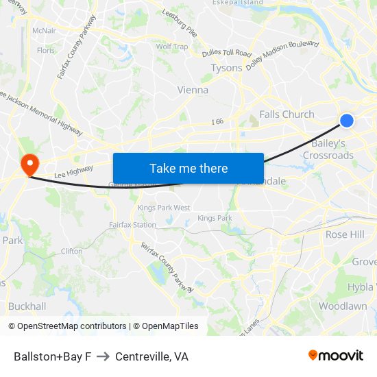 Ballston+Bay F to Centreville, VA map