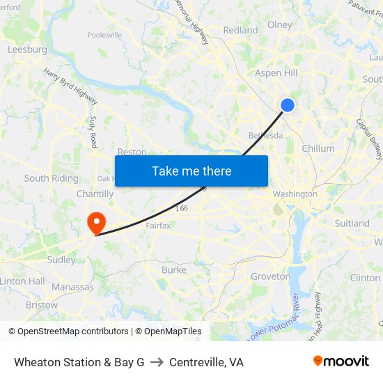 Wheaton Station & Bay G to Centreville, VA map