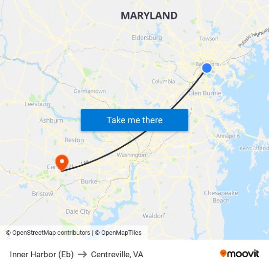 Inner Harbor (Eb) to Centreville, VA map