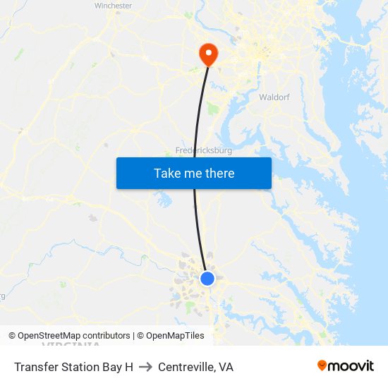 Transfer Station Bay H to Centreville, VA map