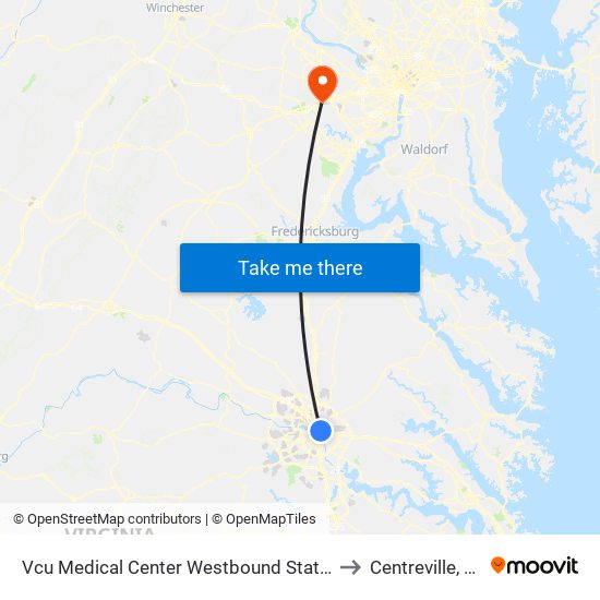 Vcu Medical Center Westbound Station to Centreville, VA map