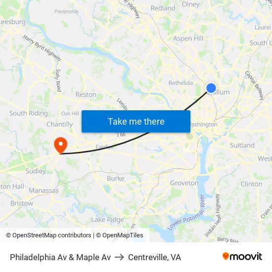 Philadelphia Av & Maple Av to Centreville, VA map