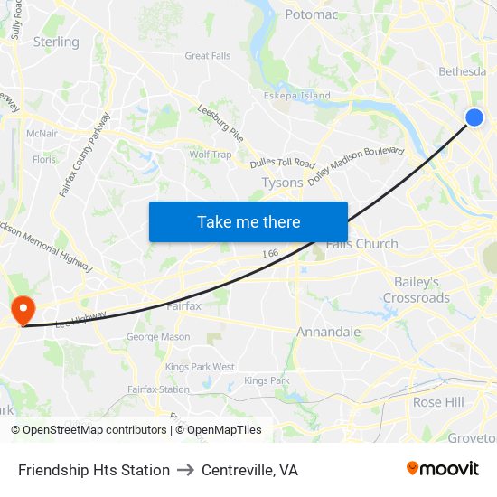 Friendship Hts Station to Centreville, VA map