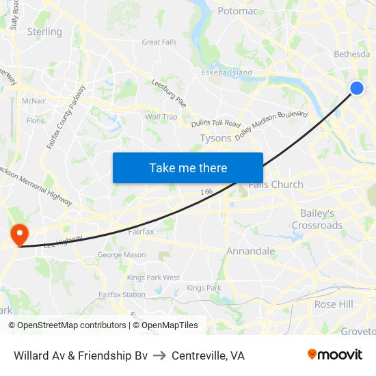 Willard Av & Friendship Bv to Centreville, VA map