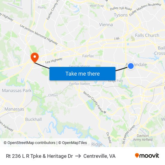 Rt 236 L R Tpke & Heritage Dr to Centreville, VA map