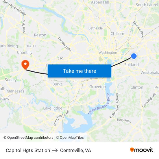 Capitol Hgts Station to Centreville, VA map