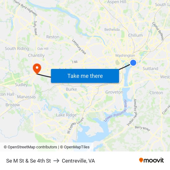 Se M St & Se 4th St to Centreville, VA map