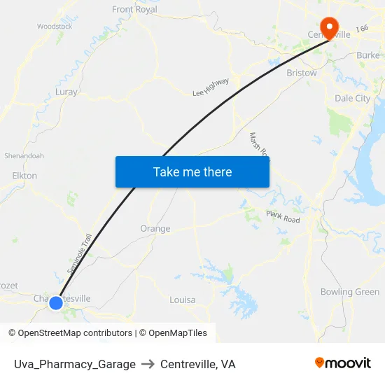 Uva_Pharmacy_Garage to Centreville, VA map