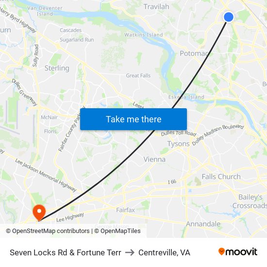 Seven Locks Rd & Fortune Terr to Centreville, VA map