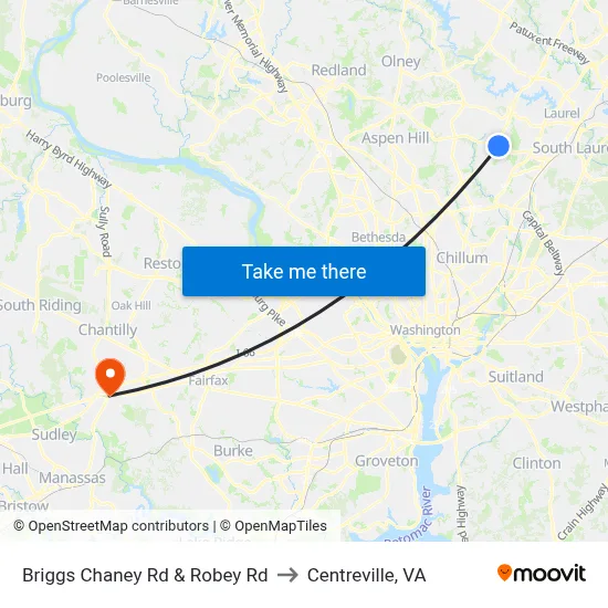 Briggs Chaney Rd & Robey Rd to Centreville, VA map