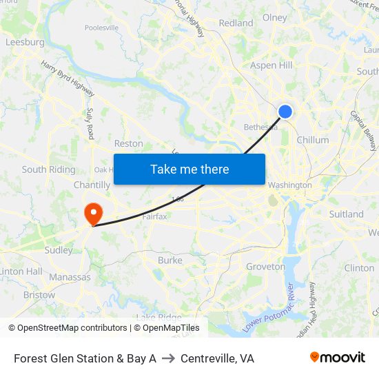 Forest Glen Station & Bay A to Centreville, VA map