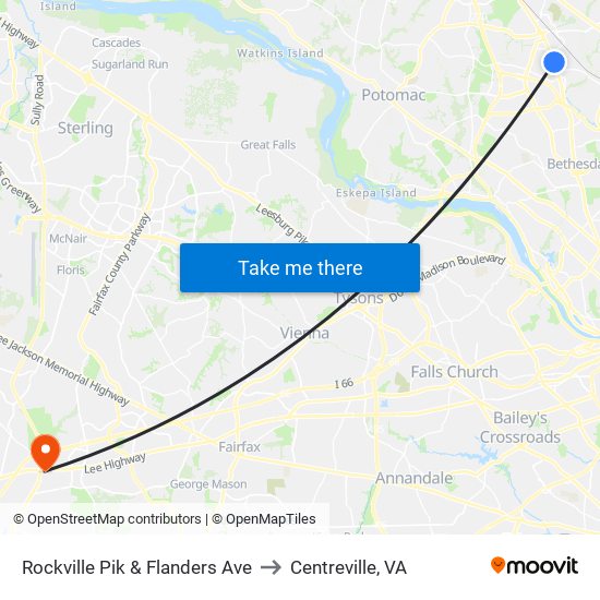 Rockville Pik & Flanders Ave to Centreville, VA map