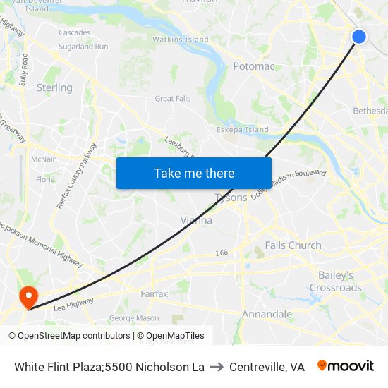 White Flint Plaza;5500 Nicholson La to Centreville, VA map