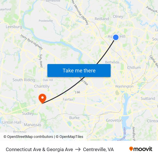 Connecticut Ave & Georgia Ave to Centreville, VA map