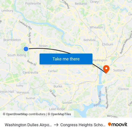 Washington Dulles Airport to Congress Heights School map