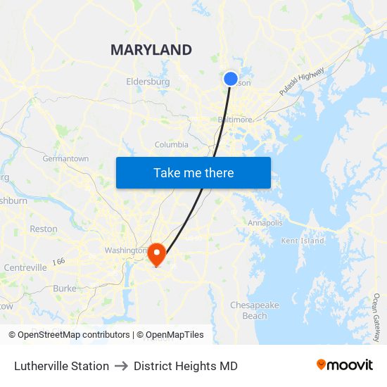 Lutherville Station to District Heights MD map