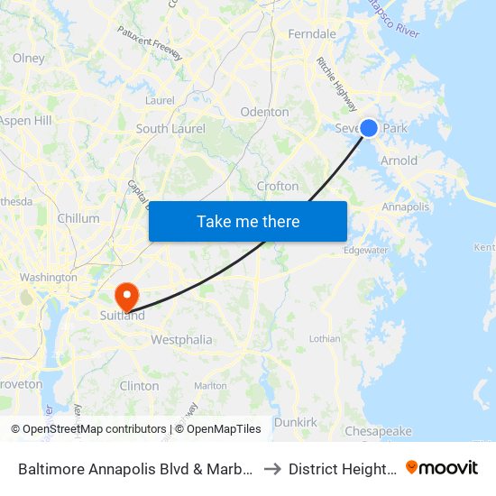 Baltimore Annapolis Blvd & Marbury Rd Sb to District Heights MD map