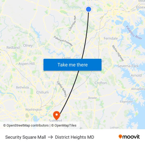 Security Square Mall to District Heights MD map