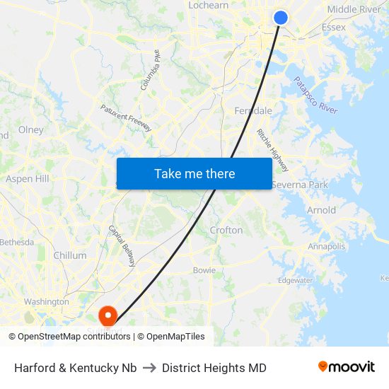 Harford & Kentucky Nb to District Heights MD map