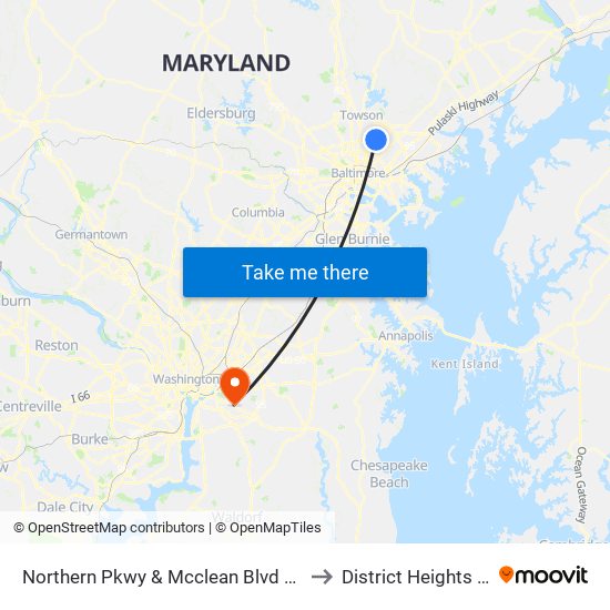 Northern Pkwy & Mcclean Blvd FS Eb to District Heights MD map