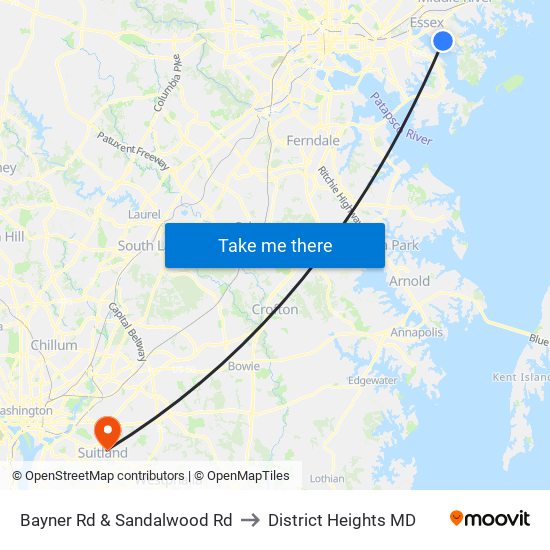 Bayner Rd & Sandalwood Rd to District Heights MD map