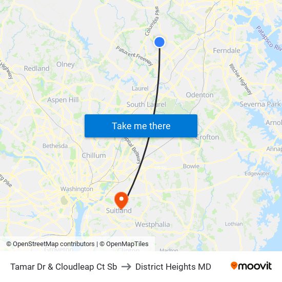 Tamar Dr & Cloudleap Ct Sb to District Heights MD map