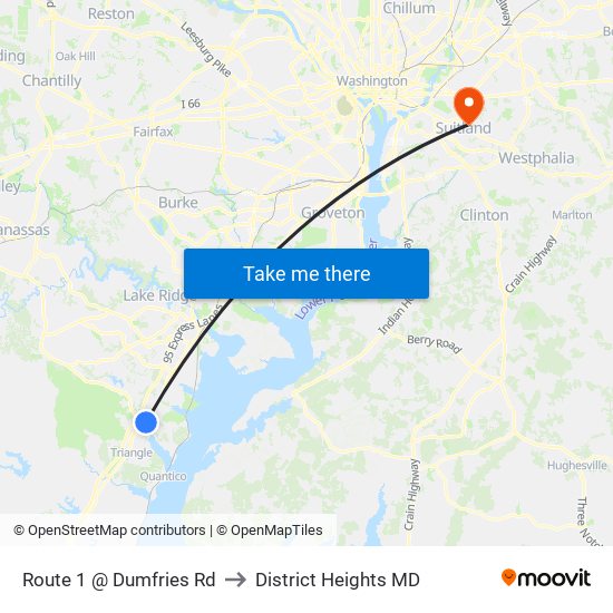 Route 1 @ Dumfries Rd to District Heights MD map