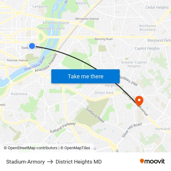 Stadium-Armory to District Heights MD map