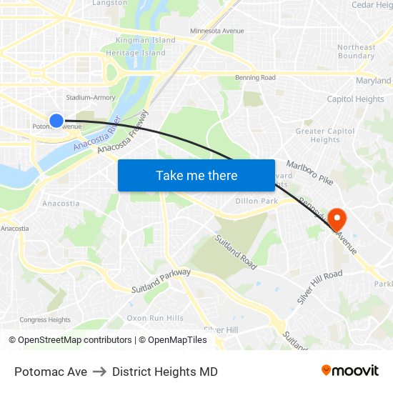 Potomac Ave to District Heights MD map