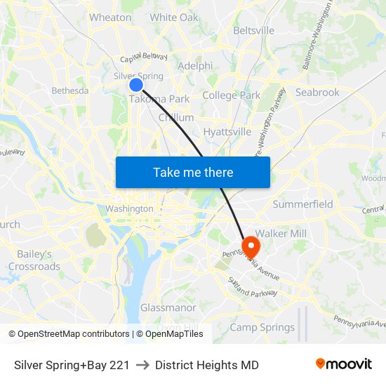 Silver Spring+Bay 221 to District Heights MD map