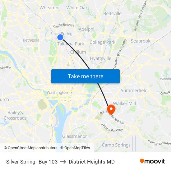 Silver Spring+Bay 103 to District Heights MD map