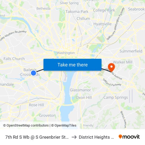 7th Rd S Wb @ S Greenbrier St FS to District Heights MD map