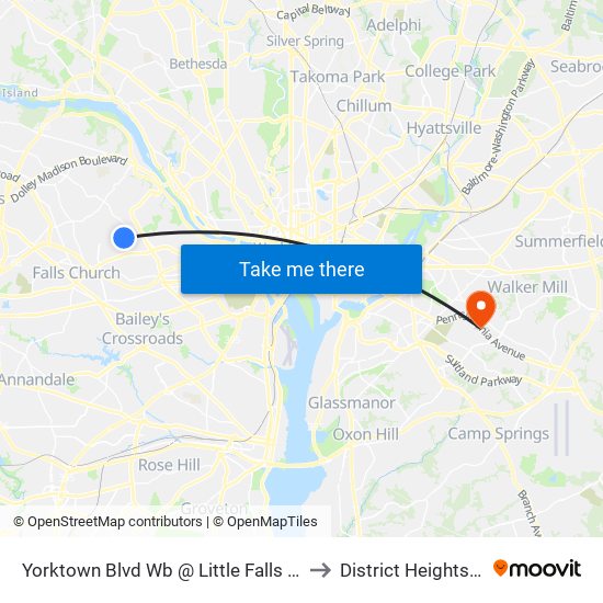 Yorktown Blvd Wb @ Little Falls Rd Ns to District Heights MD map