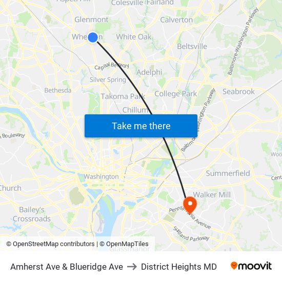 Amherst Ave & Blueridge Ave to District Heights MD map