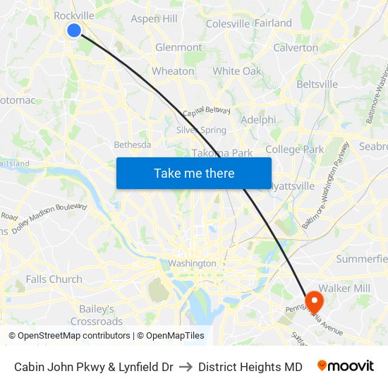 Cabin John Pkwy & Lynfield Dr to District Heights MD map