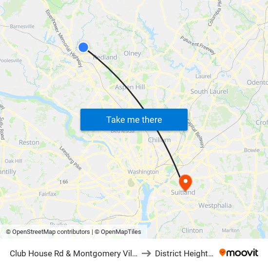 Club House Rd & Montgomery Village Ave to District Heights MD map