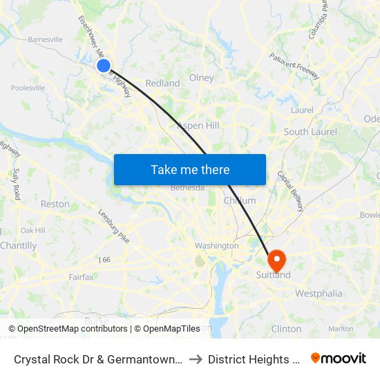 Crystal Rock Dr & Germantown Rd to District Heights MD map