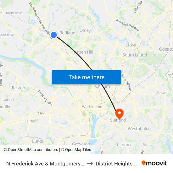 N Frederick Ave & Montgomery Ave to District Heights MD map