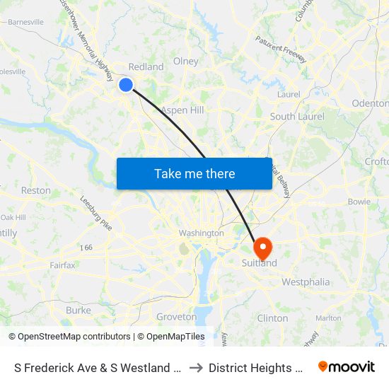 S Frederick Ave & S Westland Dr to District Heights MD map