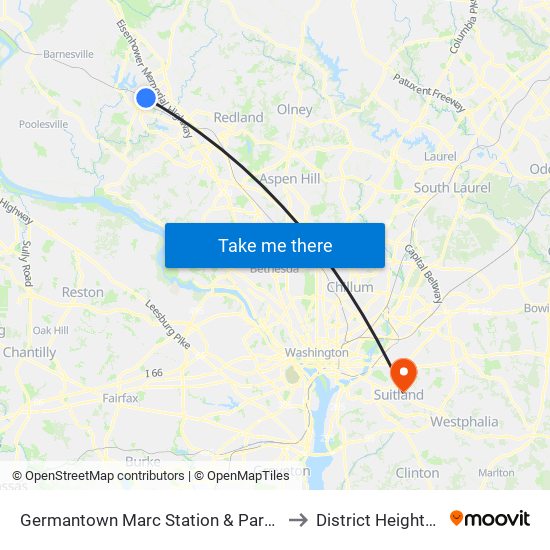 Germantown Marc Station & Parking Lot to District Heights MD map